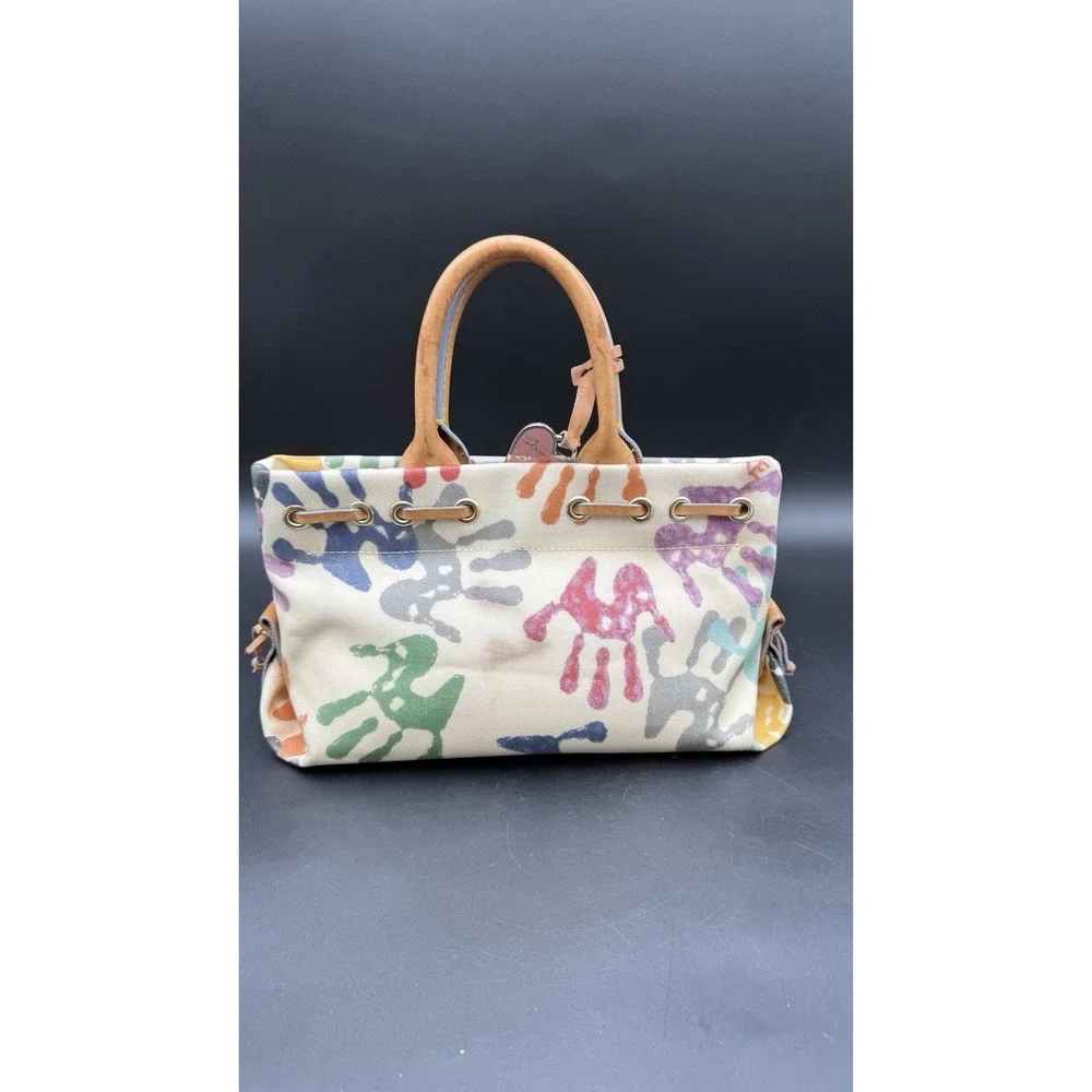 Vintage Dooney & Bourke Canvas Graffiti Paint Splatter Purse Bag Tassels
